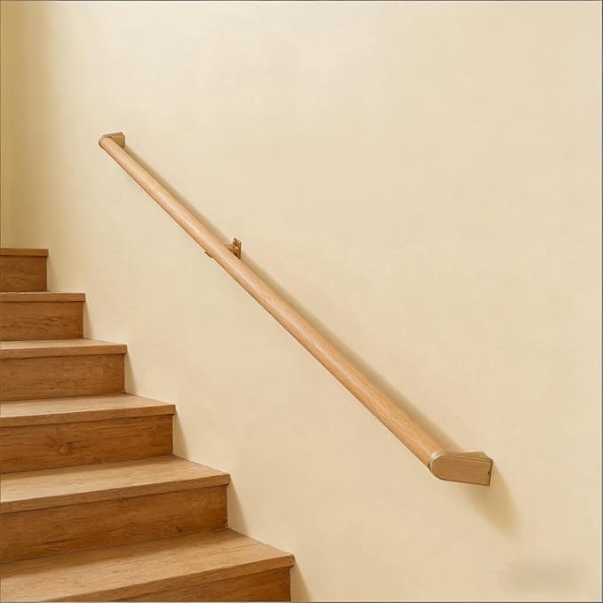 15 FT Modern Aluminum Handrail Set - ADA Compliant Indoor & Outdoor stair railing. 1.4" Diameter Grab Bar. Wall-Mounted with 90°Wall Return End. Ideal for Safe Grip，Rust Free(Cherry Wood Grain, 15 FT)