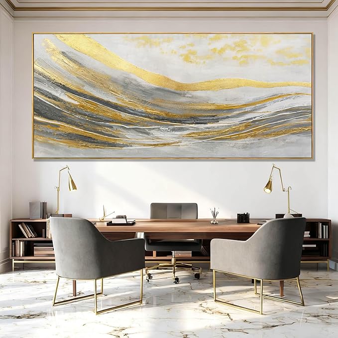 Artexist Abstract Wall Decor White and Gold Line Canvas Art Pictures Vintage Wall Art 32"x70" Large Artwork for Living Room Office Art