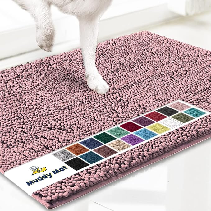 Muddy Mat® | Super Absorbent Door Mat Indoor, Microfiber Quick Dry Chenille Entryway Rug, Non-Slip Front Door Mat, Indoor Mats for Entryway, Machine Washable Pet Rug, Light Pink 24" x 72"