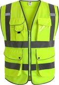 JKSafety 9 Pockets Class 2 High Visibility Zipper Front Safety Vest With Reflective Strips, Yellow Meets ANSI/ISEA Standards (4X-Large 150-Yellow)