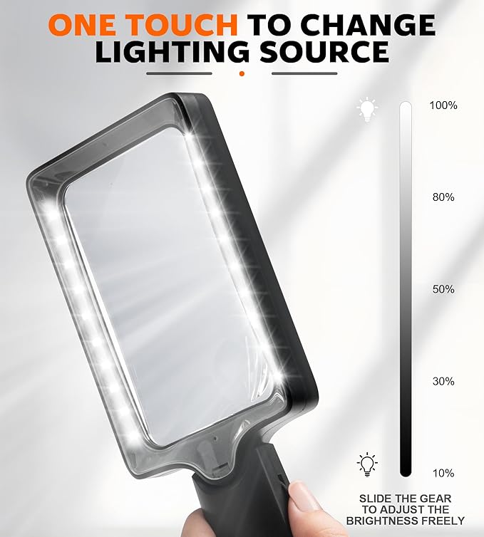 Magnifying Glass with Light - Lighted Magnifier with 20 LED, Large Handheld Magnifying Glasses Illuminated Rectangle Magnifier for Seniors Reading Low Vision Close Work Inspection (Black)