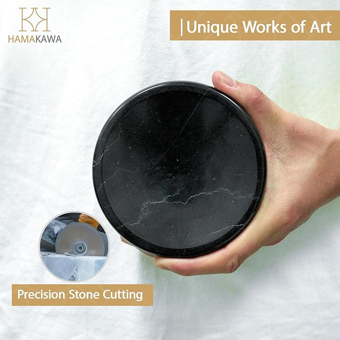Natural Marble Soap Dish, Black Round Jewelry Dish 4.5 inch, Limestone Shower Soap Holder, Modern Stone Sponge Holder with White Stripe, Obsidian Bar Soap Saver Tray for Bathroom, Kitchen