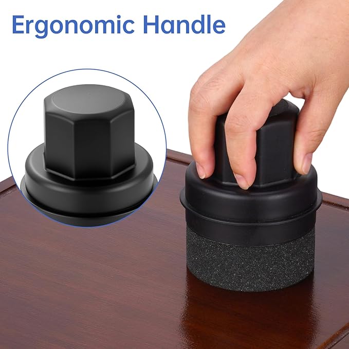 NiHome Wood Wax & Oil Applicator with 3.15" Wide Pad, Reusable Conditioner Tool with Handle & Storage Cap for Cutting Boards, Utensils, Countertops, Serving Boards, Easy to Hold, Clean & Store (Black)