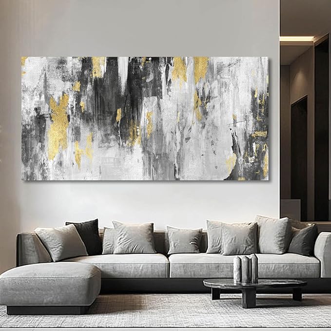 Large Wall Art Living Room Decor Black and Gold Abstract Art Wall Modern Artwork Decor for Office Bedroom Kitchen 24x48 In