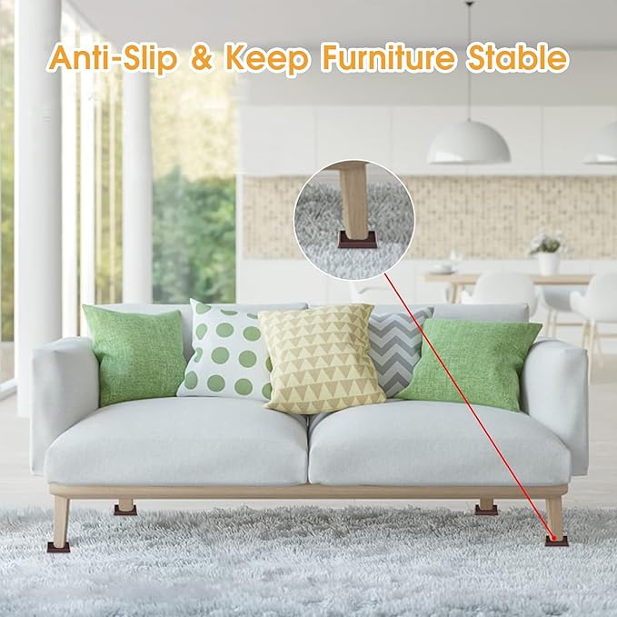 8 Pack Square Rubber Furniture Caster Cups, 3X3 Anti-Slip Gripper for Hardwood Floor Protection, Heavy Duty Anti Slide Floor Protectors for Bed Couch Stoppers