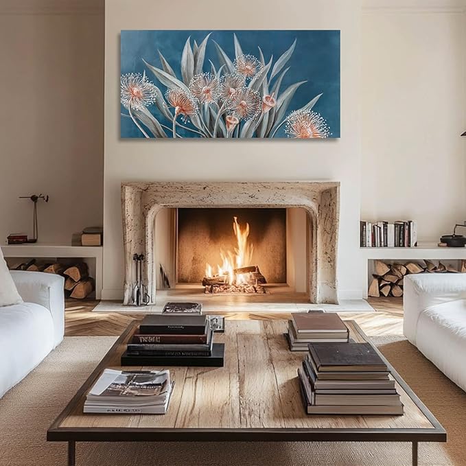 MLART99 Vintage Dandelions Art Prints Plant Pictures Wall Decor Red and White Flower Poster Blue Painting for Home Kirchen Bedroom 24"x 48" Gallery Wall Art