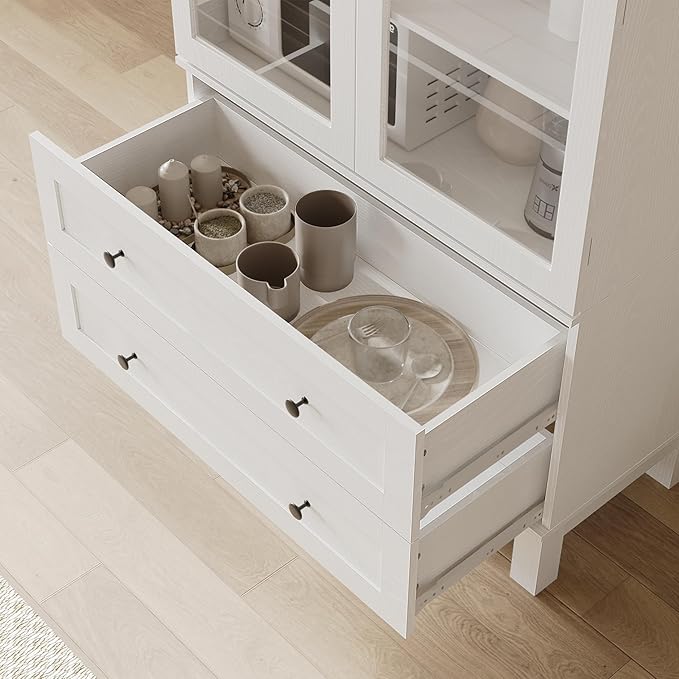 71" Tall Arched Kitchen Pantry, Kitchens Pantry Storage Cabinet with 2 Large Drawers and Adjustable Shelves, Modern Farmhouse Versatile Cupboard for Kitchen, Dining Room, Bathroom, White