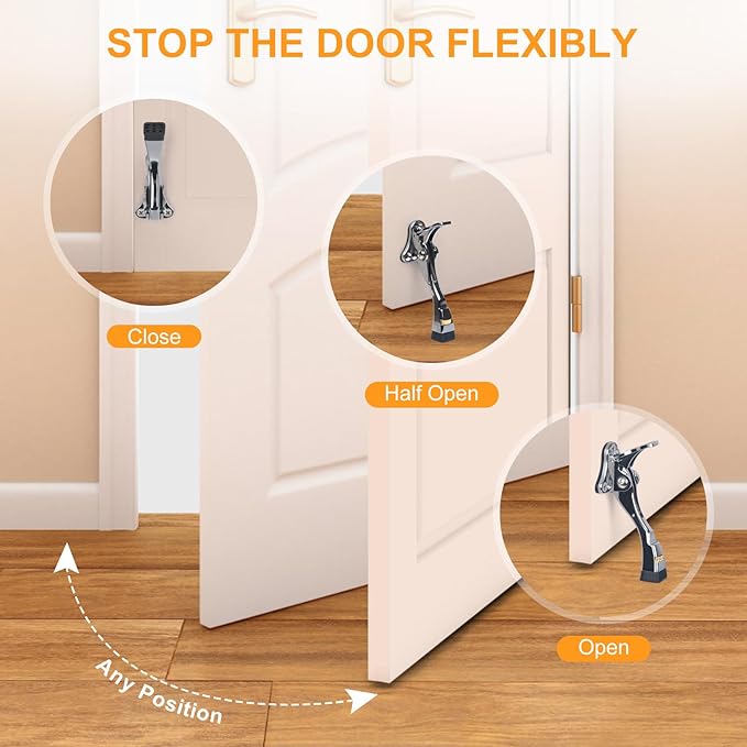 Kick Down Door Stoppers for Bottom of Door, Heavy Duty Kickdown Door Stop, Adjustable Door Stoppers (Sliver, 4 Inch x 1 Pack)