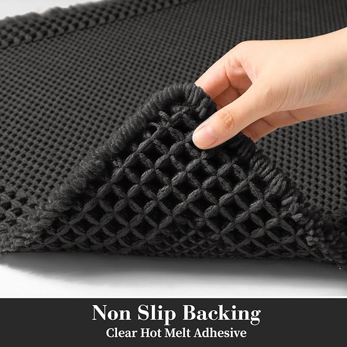 RESARE Waffle Bathroom Runner Rugs, Super Absorbent Bath Mat Non Slip Washable Quick Dry, Upgraded Ultra Soft Boho Bath Rugs with Tassels for Hallway Bedroom Laundry Room, 2'x5'(24"x60"), Black