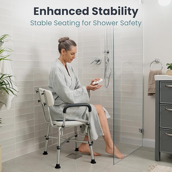 Shower Chair for Elderly and Disabled (450lb) with Padded Armrests and Back, Adjustable Height Shower Seat, Heavy Duty Shower Chairs for Inside Shower, Handicap - Teal