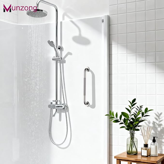 16 Inch Anti Slip Shower Grab Bar,Munzong 2 Pack Handicap Grab Bars,Brushed Nickel Knurled Bathroom Balance Bar,Safety Hand Rail Support Elderly Senior Bath Handle