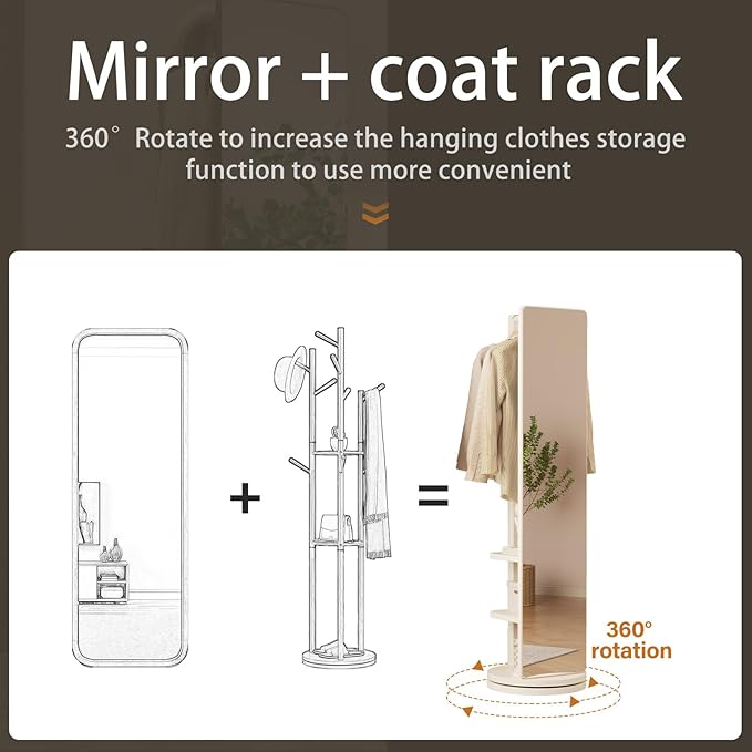Full Length Mirror Coat Rack Solid Wood Floor Mirror 66"x12" Full Length Mirror with Stand Long Mirrors for Bedroom,Living Room