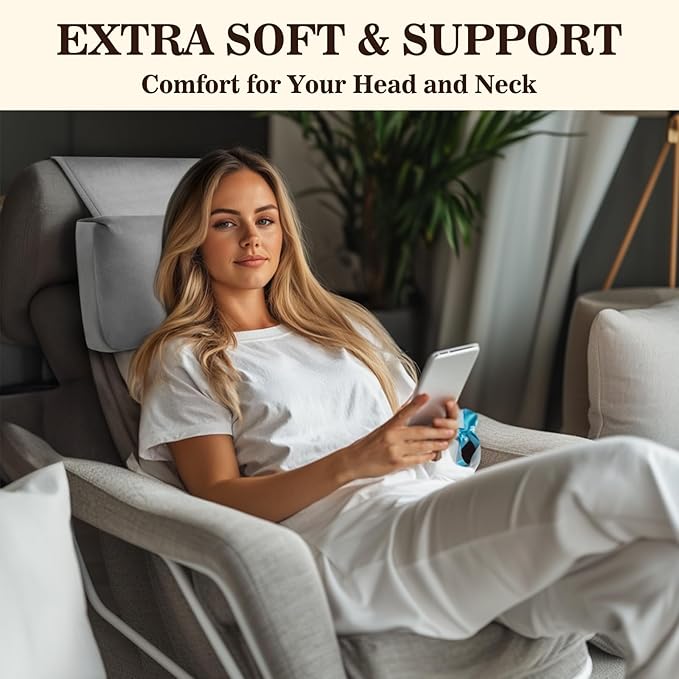 Recliner Headrest Pillow, Adjustable Comfort Neck & Head Support Pillow, Soft Velvet Non-Slip Headrest for Pain Relief & Relaxation, Ideal for Recliner, Couch, Chair, Sofa