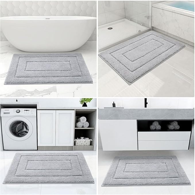 Buganda Bathroom Rugs, 70" x 24", Soft and Absorbent Microfiber Bath Rugs, Non-Slip Shaggy Shower Carpet, Machine Wash Dry Bath Mats for Bathroom Floor, Tub and Shower, Grey