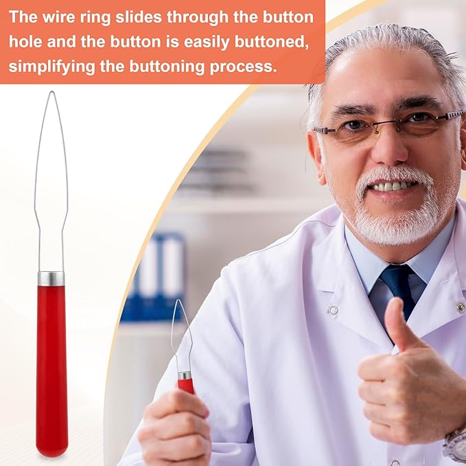 Easy Button Hook, Steel Button Helper Tool for Elderly, Wide Plastic Handle Buttons Fastener Device Assist Dressing Aid Tool for Seniors One Hand - 1 Pack, Red