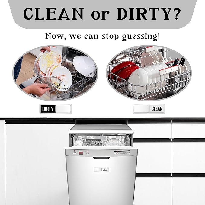 Dishwasher Magnet Clean Dirty Sign, Premium Stainless Steel Clean Dirty Magnet for Dishwasher, Large Text Easy to Read Non-Scratch Kitchen Decor for Dishwasher, Home Accessories