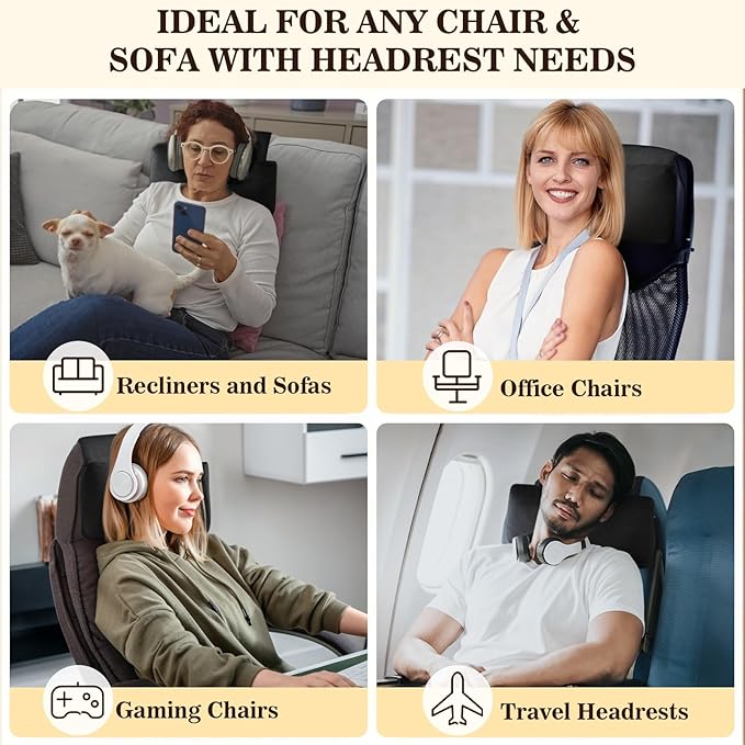 Recliner Headrest Pillow, Adjustable Neck & Head Support Pillow, Soft Velvet Non-Slip Headrest for Recliner, Couch, Chair, Sofa