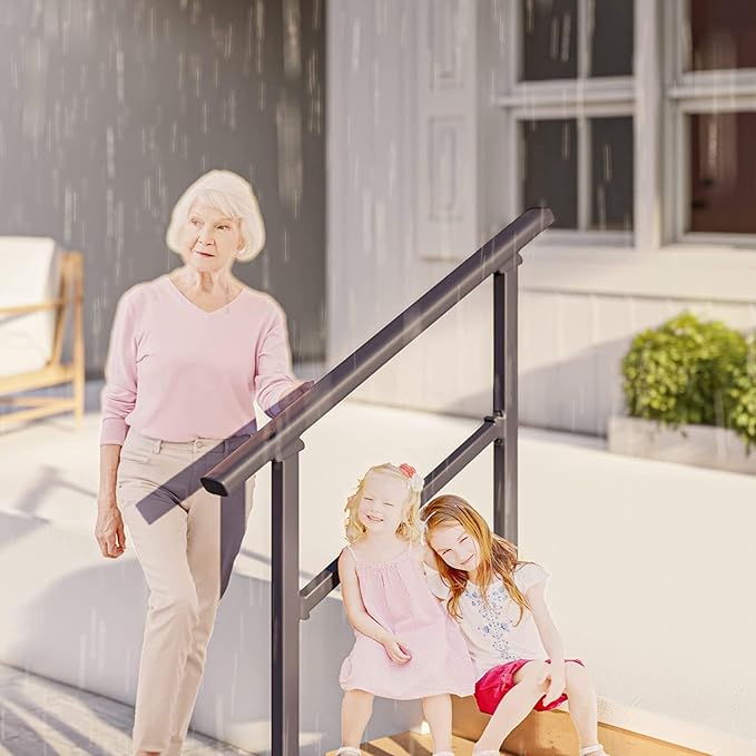 Handrails for Outdoor Steps,1-4 Step Stair Handrail & Indoor Stair Railing Kit，Black Railings for Outdoor Steps and Hand Rails for Seniors for Porch（4 Step）