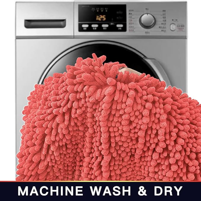 Walensee Bathroom Rug 2 Pieces Set Non Slip Bath Mat (20"x32" Plus 20"x24" U Living Coral) Water Absorbent Super Soft Shaggy Chenille Machine Washable Dry Extra Thick Perfect Carpet for Shower Floor