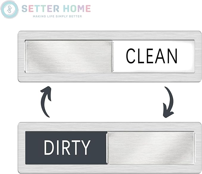 Clean dirty magnet for dishwasher, Premium Clean Dirty Sign Indicator - Stainless Steel Grade 304 Clean Dirty Magnet for Dishwasher, Grey & White Minimalistic Style, Easy to Read with Extra Adhesive Tape - Kitchen Organizer