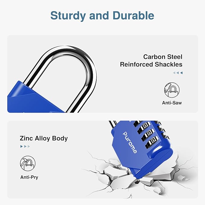 Puroma 1 Pack Combination Lock for Locker 4 Digit Outdoor Waterproof Padlock for School, Gym, Sports, Fence, Toolbox, Gate, Case, Outdoor, Hasp Storage, Cabinets (Blue)