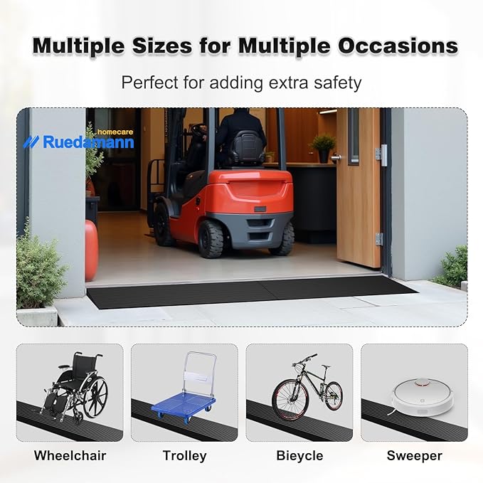 Ruedamann 1" Rise Threshold Ramp for Doorways, Sturdy Rubber Threshold Ramp, Non-Slip Power Door Ramps for Wheelchairs is Adjustable and Cuttable for Doorways,Curb, Scooters, Driveways