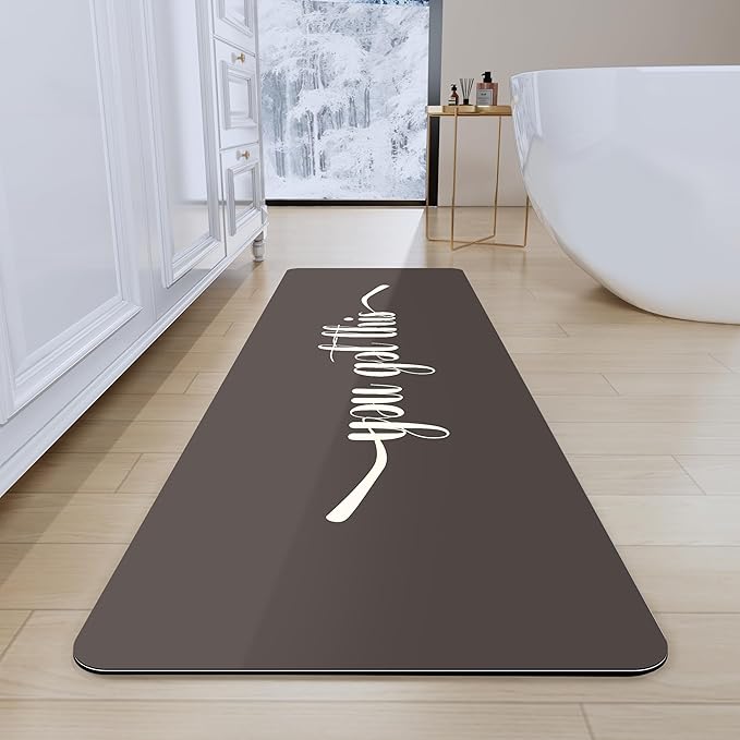 Bath Mat, Bathroom Mat Rugs Super Absorbent Shower Mats Non Slip Quick Dry Thin Rubber Mats for Bathroom Floor Fit Under Door, Shower Rug for Bathtub, Shower, Beige