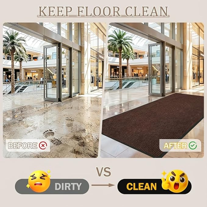 3' X 4' Commercial Grade Door Mat Indoor Outdoor Entrance, Traffic Guard Doormat, Industrial Rug Heavy Duty Brush Step Entrance Mat Weather Utility Rug with Non Slip Rubber Backing, Brown