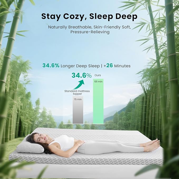 Firm Mattress Topper Queen Size 3 Inch, Cooling Gel & Bamboo Charcoal Memory Foam Mattress Topper for Back Pain Relief, Bamboo Dual-Layer Foam Bed Pad with Removable Cover