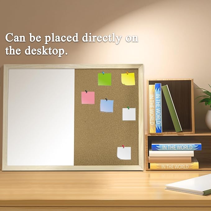 GDMINLO 16.5 x12.6 Inches Dry Erase Cork Bulletin Combination Board, Notice Memo Wall Mounted Vision for Home, School and Office(Pins, Eye Bolts, gaskets, Screws)