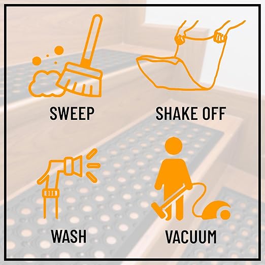 Ottomanson All-Weather Rubber Stair Treads – Non-Slip Step Mats for Wooden, Concrete, or Outdoor Stairs, Easy Maintenance, Tool-Free Placement, Pack of 5, 10" x 30", Black Circles