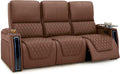 Seatcraft Apex Zero-Gravity CoolZero Italian Leather Home Theater Seating, Powered Headrest, Powered Lumbar, Powered Recline, Row of 3 Sofa, Tobacco