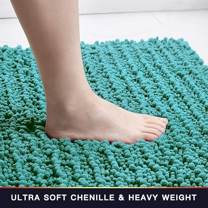 Walensee Bathroom Rug Non Slip Bath Mat (32x20 Inch Turquoise) Water Absorbent Super Soft Shaggy Chenille Machine Washable Dry Extra Thick Perfect Absorbant Best Large Plush Carpet for Shower Floor