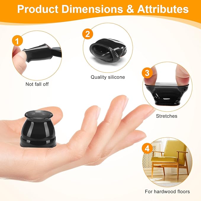 CHUNZEXI 32 Pack Chair Leg Floor Protectors for Hardwood Floors, Silicone Felt Covers Pads Caps, Protect Wood Furniture Feet Floors Noise Reduce and Scratch (Universal Small & Black)
