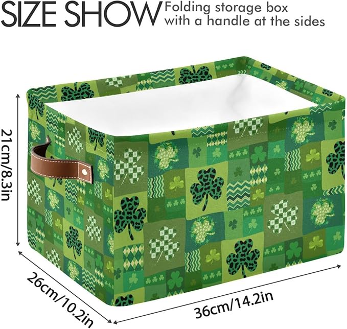 St Patrick's Day Storage Basket Cube Storage Bins Organizer Bag Collapsible Closet Shelf Baskets with handle for Cloth Book 14.2×10.2×8.3 IN