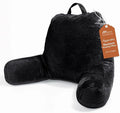Sasttie Reading Pillow, Velvet Back Pillow for Bed Sitting Up, Adult Back-Rest Support Cushion with Arms for Sit Up on Couch, Sofa, and Floor, Dorm Essentials, Reading Accessories, Black