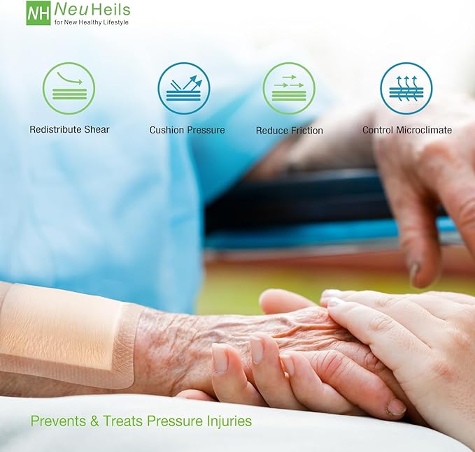 NeuHeils Silicone Foam Dressing with Gentle Border 4''x4'', 40 Pack - High Absorbency Waterproof Wound Bandage for Bed Sores, Leg Ulcers & Surgical Wounds