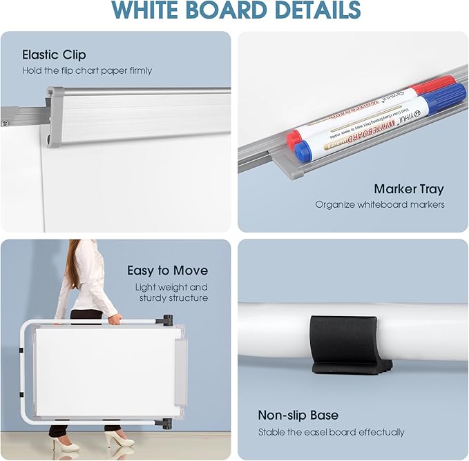 MaxGear Large White Board Easel Stand 2 PCS, 36" x 24" Double Sided Magnetic Dry Erase Board for School Classroom, Home Office Stand Flip Chart, Height Adjustable 360 Degree Rotating Whiteboard