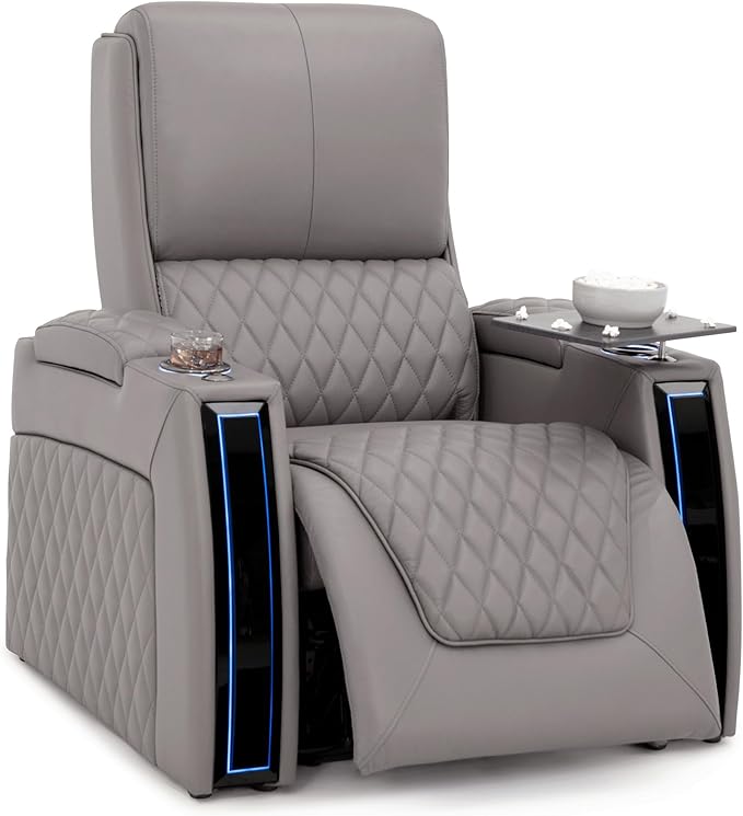 Seatcraft Apex Zero-Gravity CoolZero Italian Leather Home Theater Seating, Powered Headrest, Powered Lumbar, Powered Recline, Single Recliner, Gray