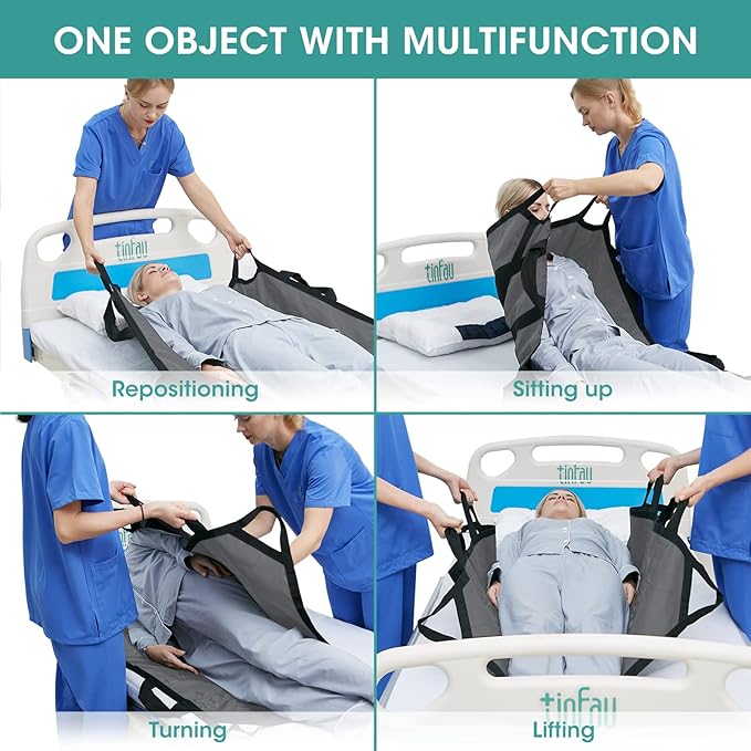45" x 36" Positioning Bed Pad with Handles Washable Draw Sheets for Hospital Bed Ridden Patient Clothes Waterproof Glide Sheets for Patients Moving Pad for Lifting &Transfer Sheet Nylon, Grey