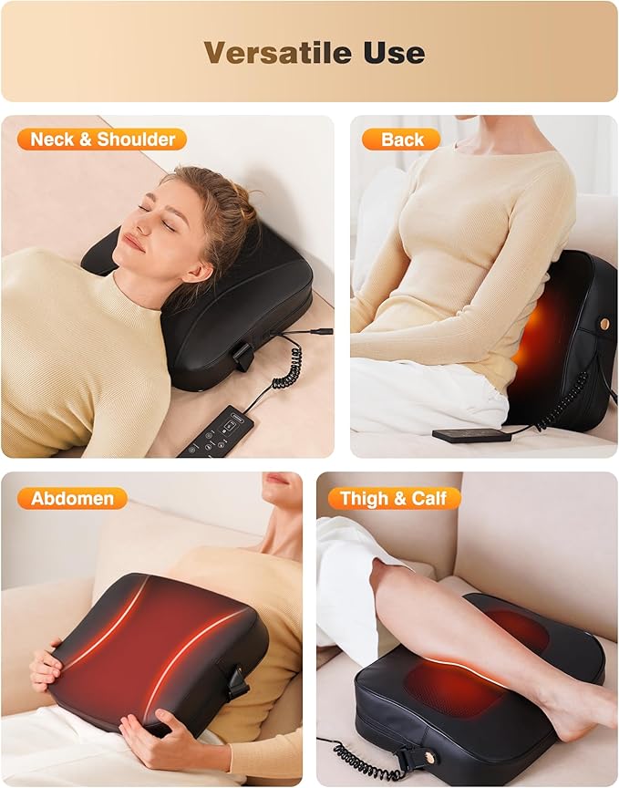 Back Massager with Heat-Shiatsu Massagers for Neck and Shoulder Pain-3D Kneading Massage for Lower Back/Neck/Leg Pain Relief-Lumbar Support Pillow for Office Chair-Chirstmas Gifts for Mom Dad