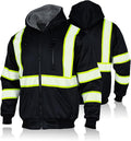 FONIRRA Men's High Visibility Safety ANSI Class 3 Lined Fleece Hoodie Sweatshirt with Black Bottom Jumper Workwear for Men(BlackS)