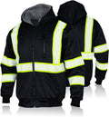 FONIRRA Men's High Visibility Safety ANSI Class 3 Lined Fleece Hoodie Sweatshirt with Black Bottom Jumper Workwear for Men(Black,XL)