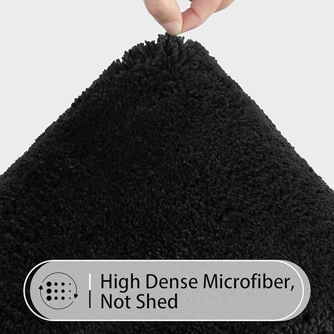 LOCHAS Bathroom Rug Set Black, Soft Bath Rug Set 2 Piece, Toilet Mat U-Shaped 20x20 and 34x20 Bath Rugs, Quickly Dry Mats for Bathroom, Tub, Washable, Super Absorbent Floor Mat
