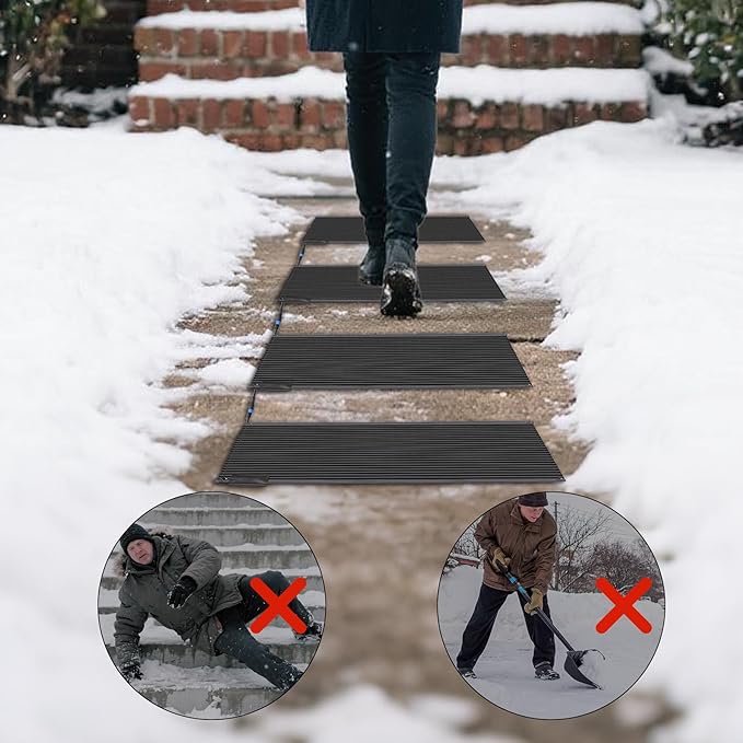 Snow Melting Mats Outdoor 20 x 60 inch, Non-Slip Heated Outdoor Mats 338W 120V, Heated Driveway Mats with UL and ETL Certificate Power Cord, Suitable for Most Entryways