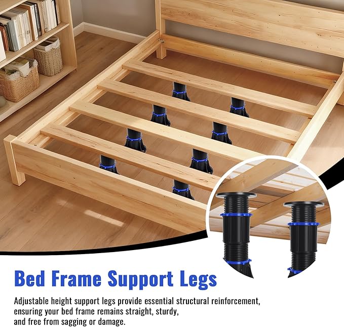 YHK 8PCS Adjustable Height Bed Support Legs 8.4-13.5 inch, Bed Frame Support Legs for Bed Slat, Bed Support Reinforcement Parts Bed Frame Support Replacement