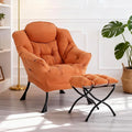 Lazy Chair with Ottoman, Modern Chair with Folding Footrest, Lounge Accent Chair, Comfortable Reading Chair, Oversized Armchairs for Bedroom, Study, Living Room, Courtyard, Orange