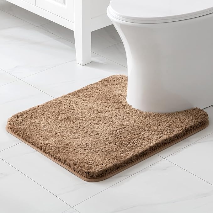 MIULEE Microfiber Toilet Bath Mat U-Shaped Contour Shaggy Bathroom Rugs Non Slip Extra Thick Soft Bath Rug Absorbent Water for Bathroom Commode Machine Washable(20x24 Inch, Light Brown)