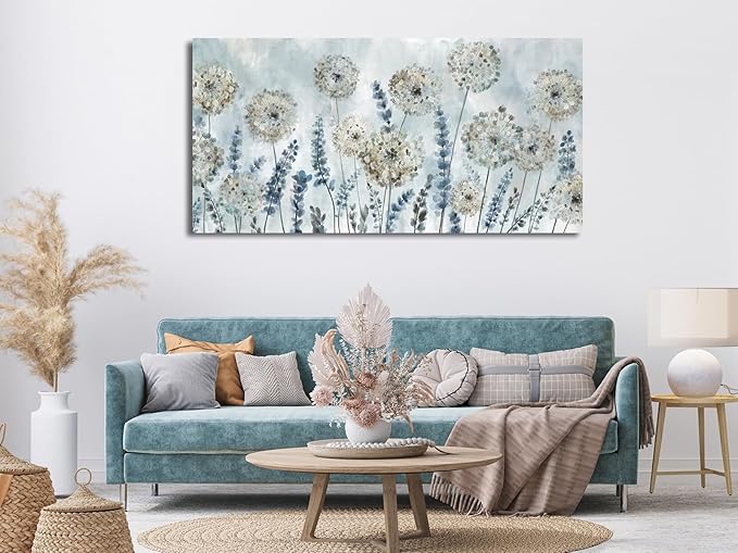 VEAEE Farmhouse Canvas Wall Art - Flowers Dandelion Wall Pictures,Living Room Decor,Nature Artwork Prints Abstract Grass Paintings for Bedroom Home Office Decoration 29"x58"