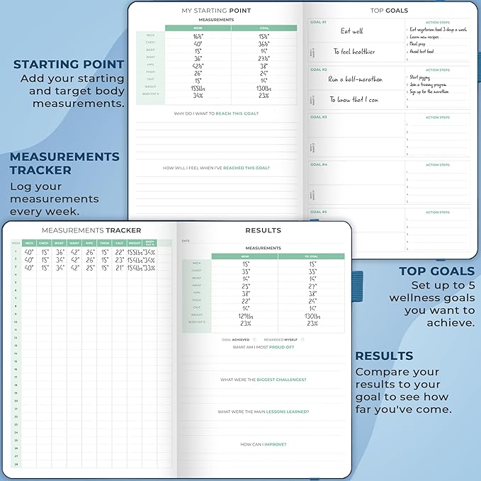 Clever Fox Fitness and Food Journal Premium – Guided Daily Workout, Meal & Weight Loss Tracker for Women & Men – Exercise Diet Planner (Mystic Blue)